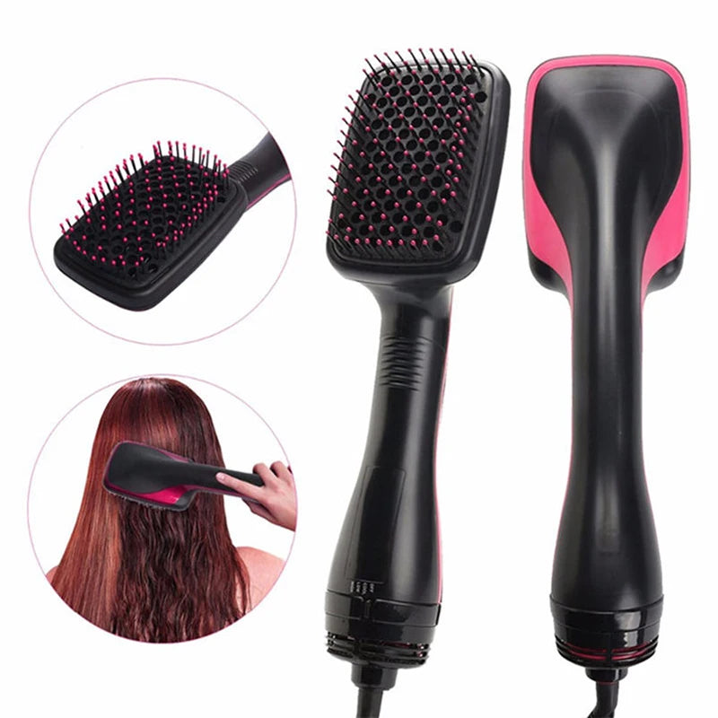 Hot Air Styling Comb, Black Ionic Hair Dryer Brush for At-Home Drying, Straightening and Curling with US 110V and Regional Plug Options