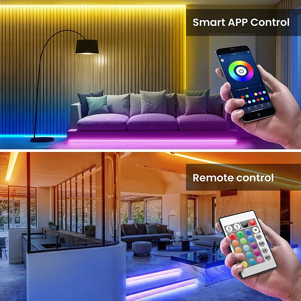 Bluetooth USB RGB LED Tape Light with Timer and App Control, 5V Self-Adhesive Flexible 5050 SMD Strip in 1m, 2m, 3m or 5m for TV and Desktop Accent Decor