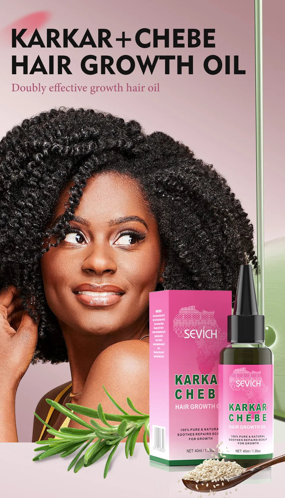 Hair Care Oil and Cream Options with Karkar, Chebe, Batana and Rosemary References, Single 40ml Oil, Single 60g Cream or Set and gift for Cosmetic Grooming