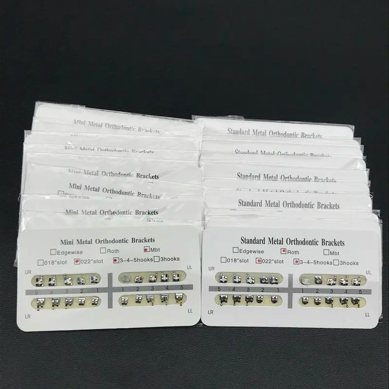 Dental Braces Brackets, 200-Piece Metal Orthodontic Supply in 10 Packs with Roth, MBT and Edgewise Model Options and Listed 022 Slot for Professional Use