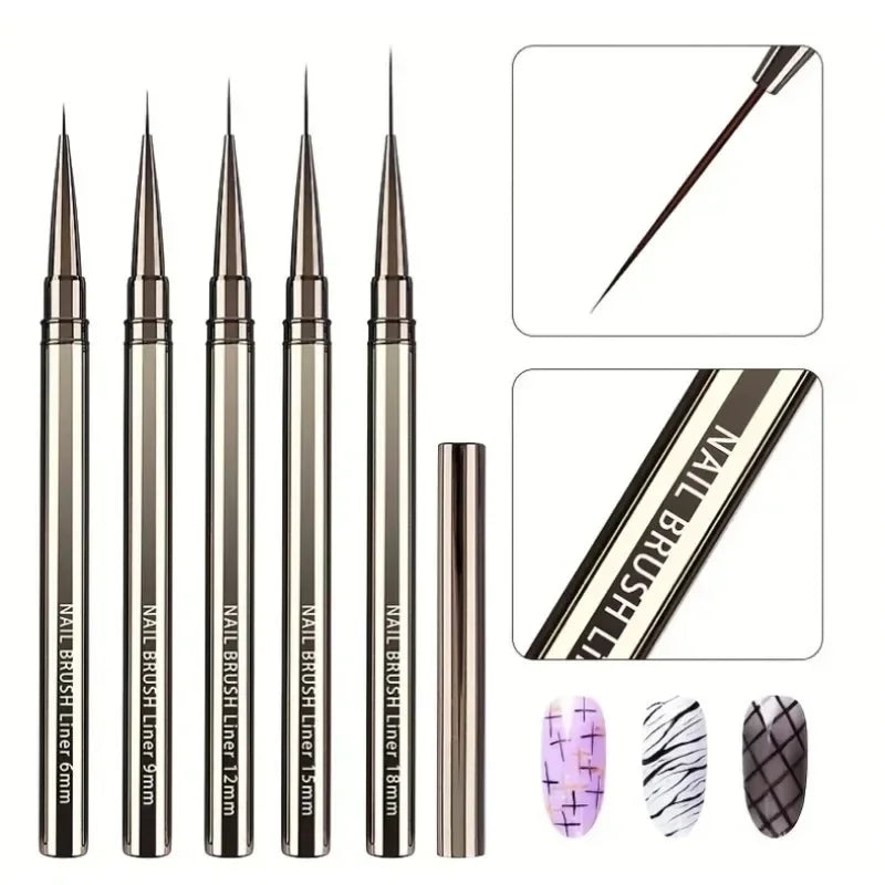 Nail Art Striping Brushes for Fine Lines and Detail Painting, 6–25mm Listed Liner Sizes with Individual and Set Options for DIY Manicure Designs