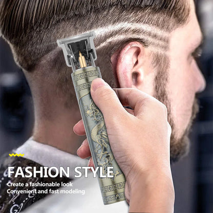 Retro T9 Hair Trimmer for Men's Everyday Haircutting and Personal Grooming, Electric Clipper Listing with Five Battery-Labeled Style Options for Home Use