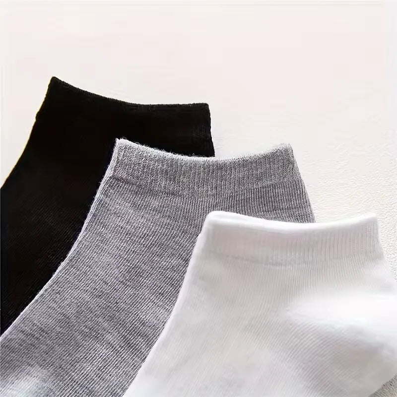 Solid Color Unisex Ankle Socks Multipack with Lightweight Low-Cut Style, Black, White and Grey Selections for Men's and Women's Everyday Casual Outfits