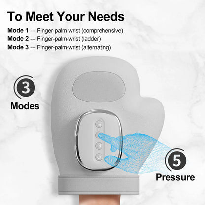Heated Finger and Palm Massager in Gray with 13 TPU Airbags, Three Modes, Five Intensity Levels, 2000mAh Battery and Type-C Charging for Adult Relaxation