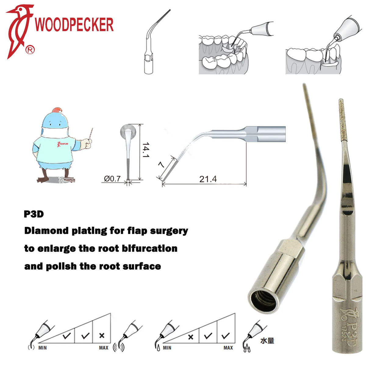 Ultrasonic Scaler Handpiece and Tip Options by Woodpecker, HW-5L LED Handpiece or P, E and G Series Tips for Compatible Dental Equipment