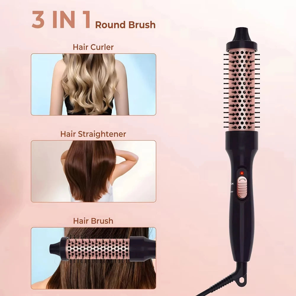 Thermal Round Hair Brush with Listed 32mm Barrel, PTC Heating and Ceramic Tourmaline References, Black Gold Styling Tool with EU or US Plug Options