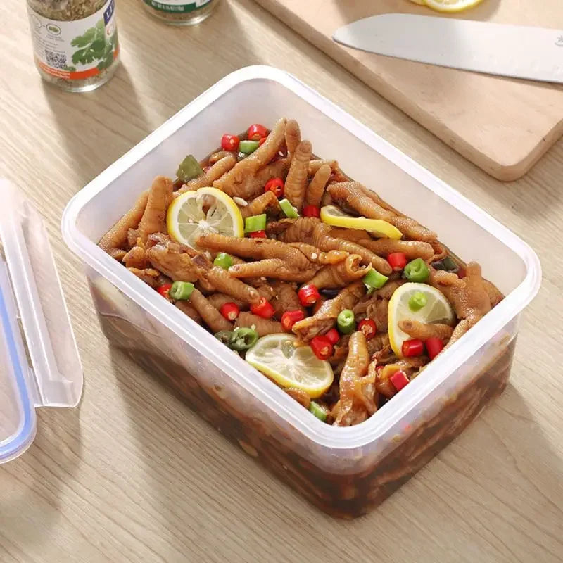 Rectangular Refrigerator Storage Box with Lid, White Plastic Food Container for Lunch Portions and Leftovers in 500ml to 2500ml or Four-Piece Set Options