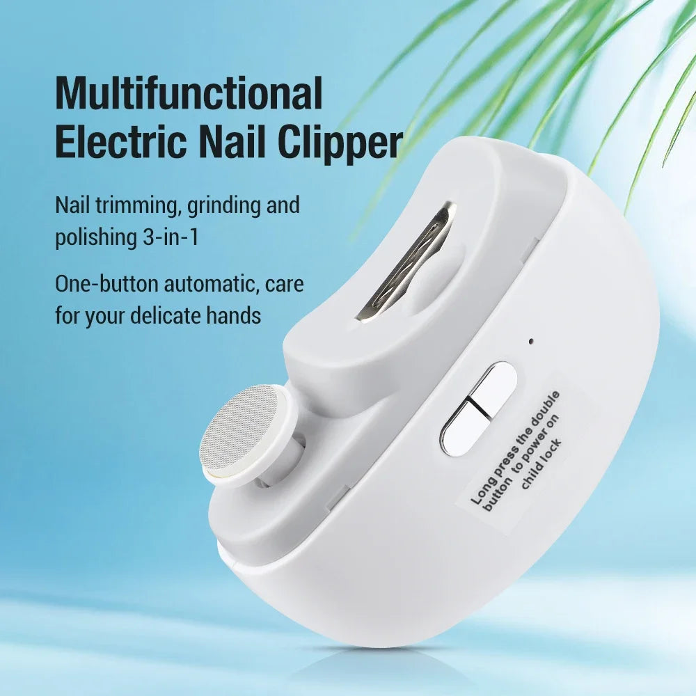 Two-Speed Electric Nail Clipper and Polisher with Auxiliary Light, Type-C Charging and Debris Compartment, White or Purple for Home Nail Care