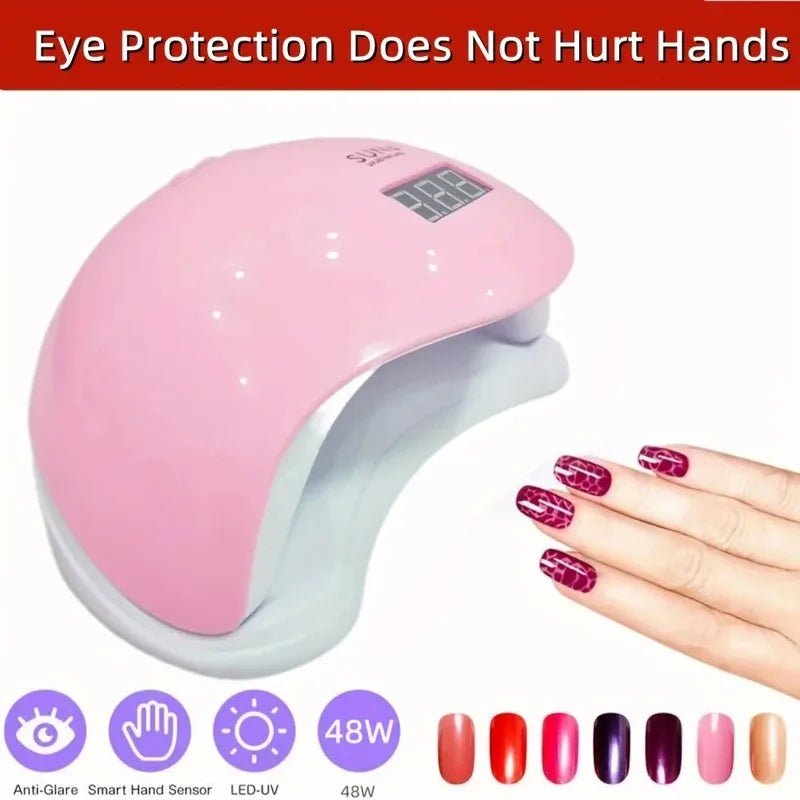 48W UV LED Nail Lamp for Gel Manicures and Pedicures, 24 Listed LED Beads with Pink or White Color Choices and USB, EU or US Power Options