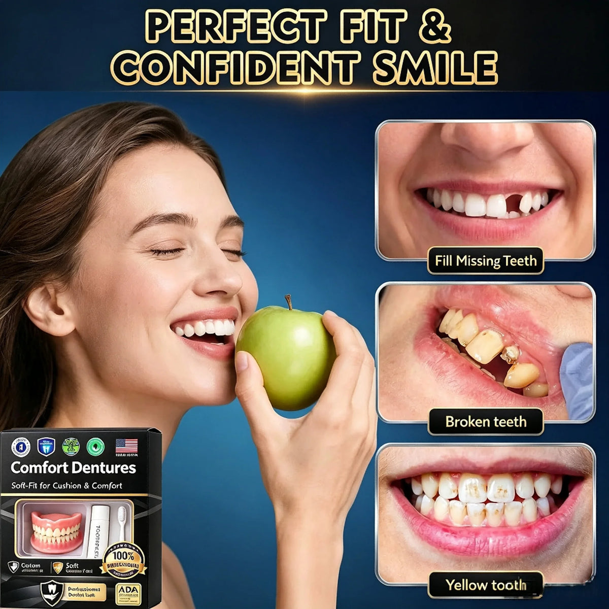 Silicone False Teeth Covers with 1PC and Multi-Box Purchase Options, Listed Soft Denture-Style Appearance for Adults with Professional Dental Fit Review Required