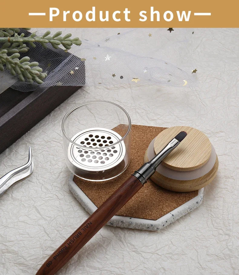 Nail Brush Cleaning Cup with Stainless Steel Mesh Base, Glass Manicure Tool Container for Brush Washing and Compatible Nail Drill Bit Cleaning