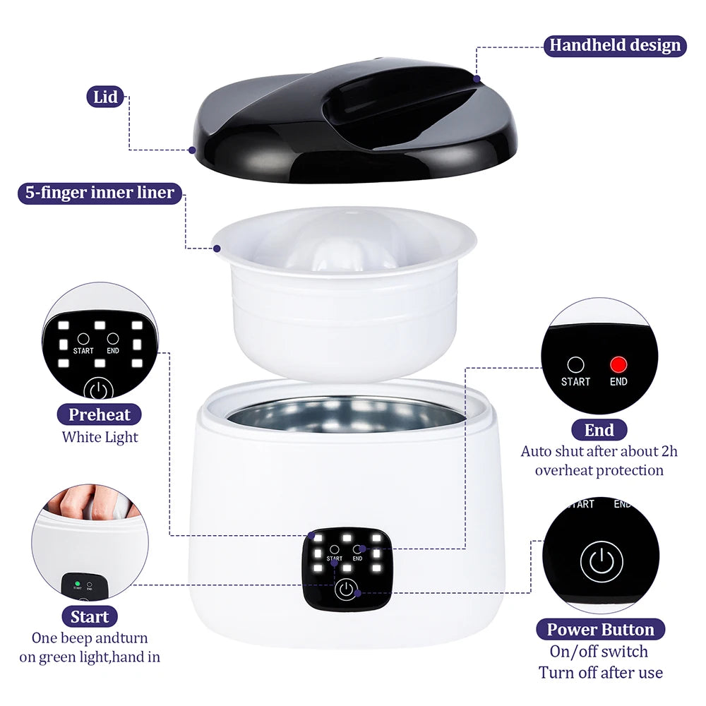 Electric Nail Soaking Bowl with Five-Finger Liner, Listed 36W Power, One-Button Control and Two-Hour Shut-Off, US, EU, UK or AU 100–240V Options