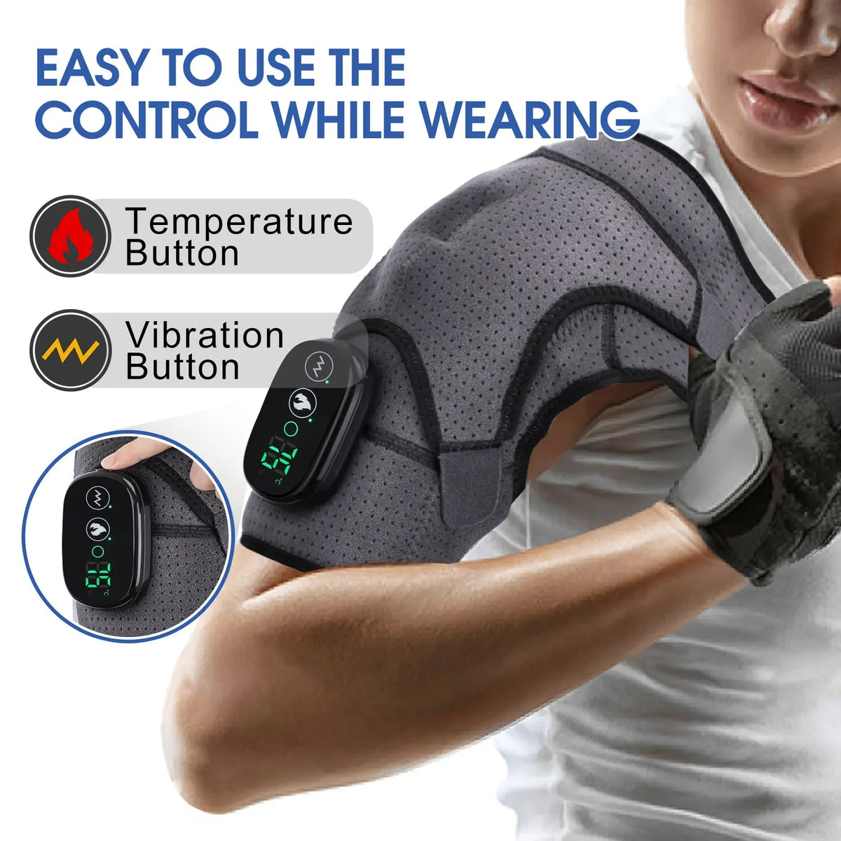 Electric Shoulder Heating Belt with Listed Adjustable Massage and Support Wrap Design, Gray, Black or Black-and-Gray Options for Adult At-Home Personal Care
