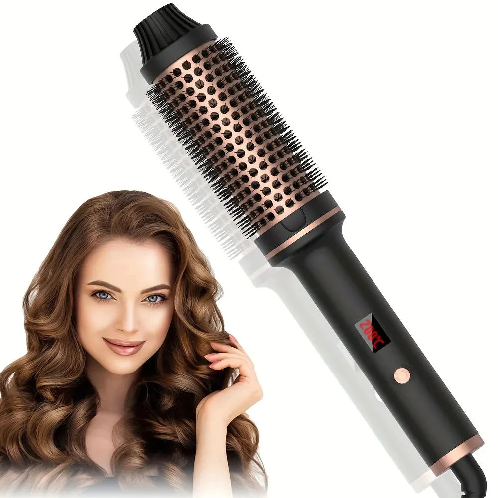 Heated Curling Brush with LCD Display and Listed 60-Minute Auto-Off, Black or Pink Thermal Hair Styler with Four Regional Plug Choices and No Hot-Air Function