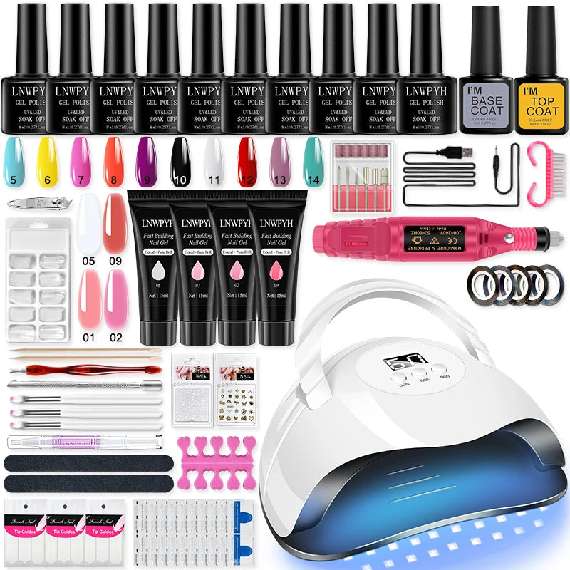 Gel Polish Extension Kit SMT96-23Max-5-14 by LNWPYH, Listed 10 Nail Colors and Four Poly Gels with Base and Top Coats for Adult Nail Art