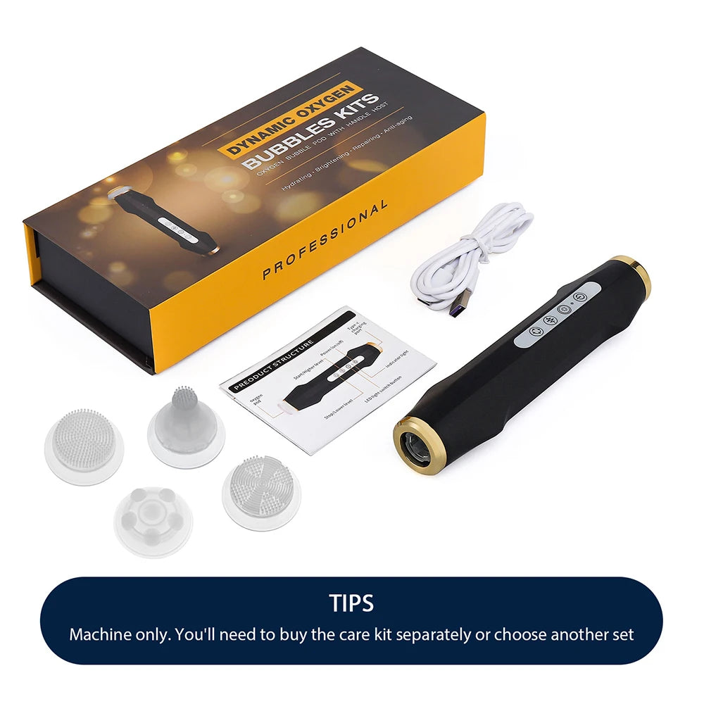 Portable Oxygen Bubble Facial Machine Only with Listed Five-Level Vibration and Spin Settings, Eight LED Modes, White or Black, Compatible Care Kit Sold Separately