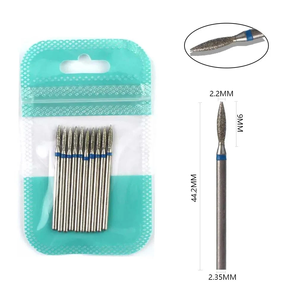 H-Series Diamond Nail Drill Bits, 10-Piece Selected Sets with 2.35mm Shanks for Compatible Electric Nail Files and Professional Manicure Filing Tools