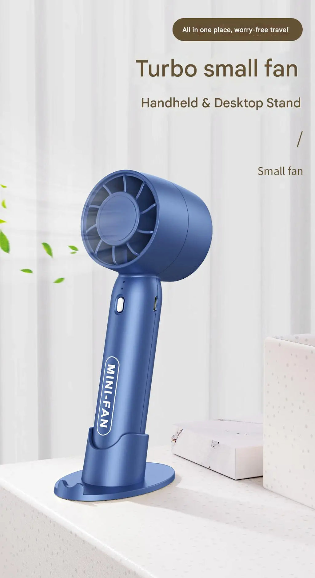 T10 Turbo Handheld Fan with USB Charging and Desktop Stand Reference, Portable Personal Airflow Fan for Desk Breaks and Travel in Blue, Pink or White