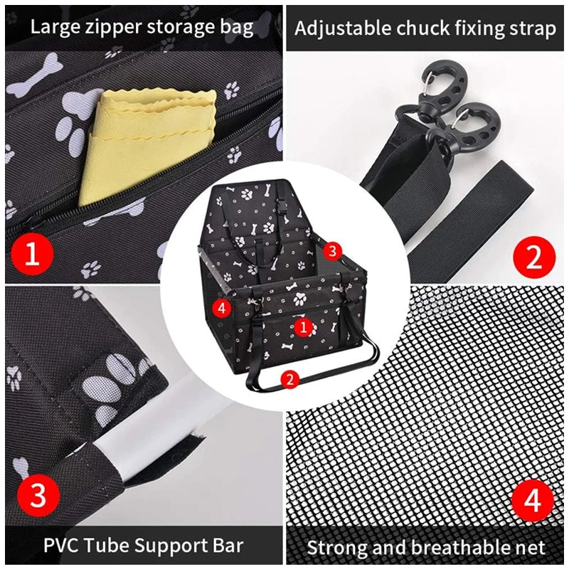 Dog Car Booster Seat Basket with Mesh Design, Foldable Pet Travel Carrier for Compatible Vehicle Seating, Black, Red, Pink, Blue and Gray Option Labels