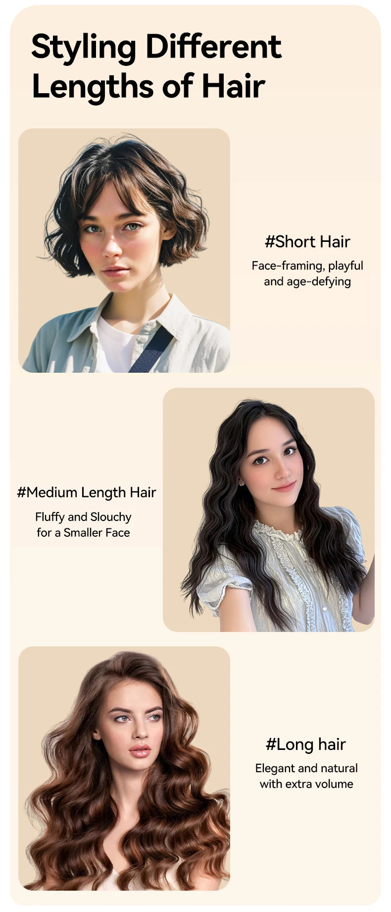 40mm Hair Waver in Beige, Corded Ceramic-Coated Wave Styling Iron with Listed Adjustable Heat, Regional Plug Choices and Without-Box Packaging Option