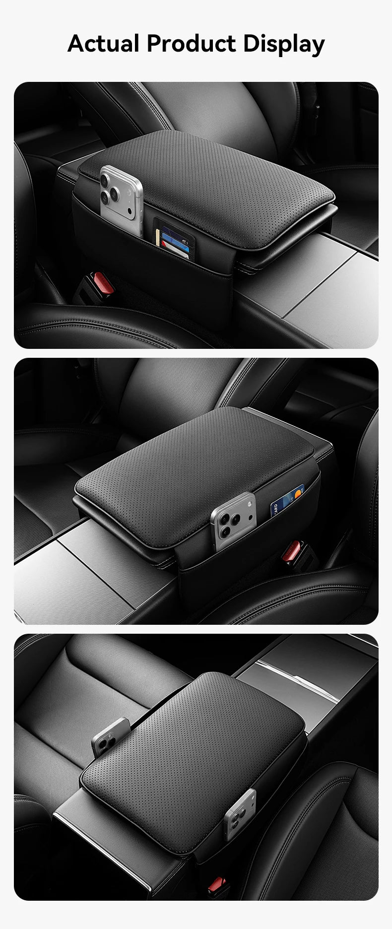 Center Console Armrest Cover with TPE and TPU Material Options, Stripe and Wavy Grain Styling for Select Tesla Model 3 Highland and Model Y Juniper Interiors