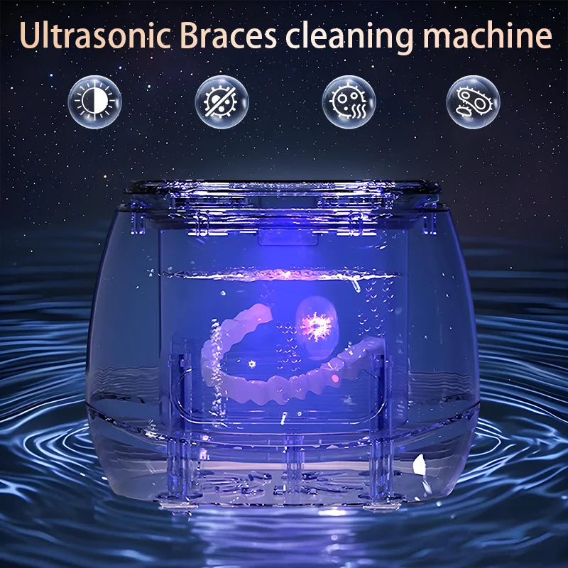 48kHz Ultrasonic Retainer Cleaning Machine, White USB-Rechargeable Cleaner for Compatible Removable Dental Appliances, Dentures and Jewelry Care