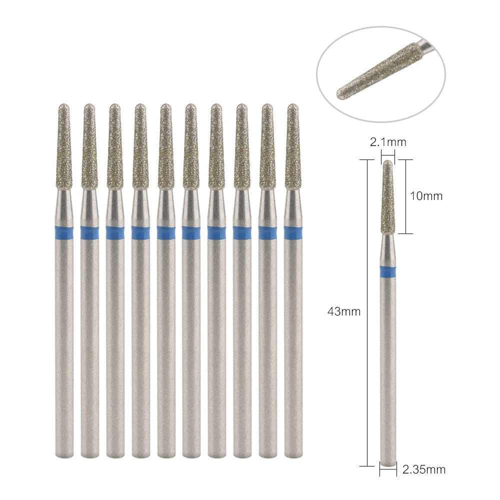 Diamond Nail Drill Bits, Listed 10-Piece Milling Accessories with 2.35mm Shanks, A-Series and Grade-Labeled Options for Professional Electric Manicure Filing