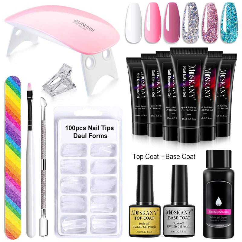 Poly Nail Gel Kit Options for Nail Extensions and DIY Manicure, Single, Three and Six-Piece Gel Selections with Listed 6W LED Lamp Set