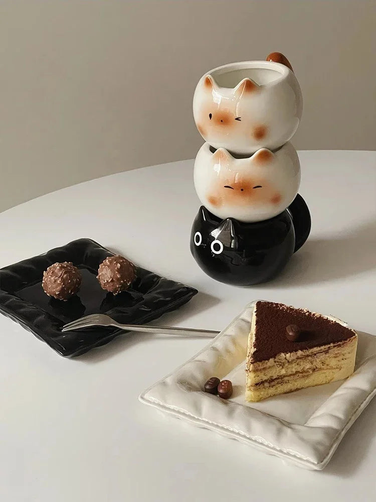 Cat Shaped Ceramic Mug with Listed 210ml Capacity, Underglaze Cartoon Siamese and Black Kitten Options for Coffee, Breakfast Milk and Cat Lover Gifts