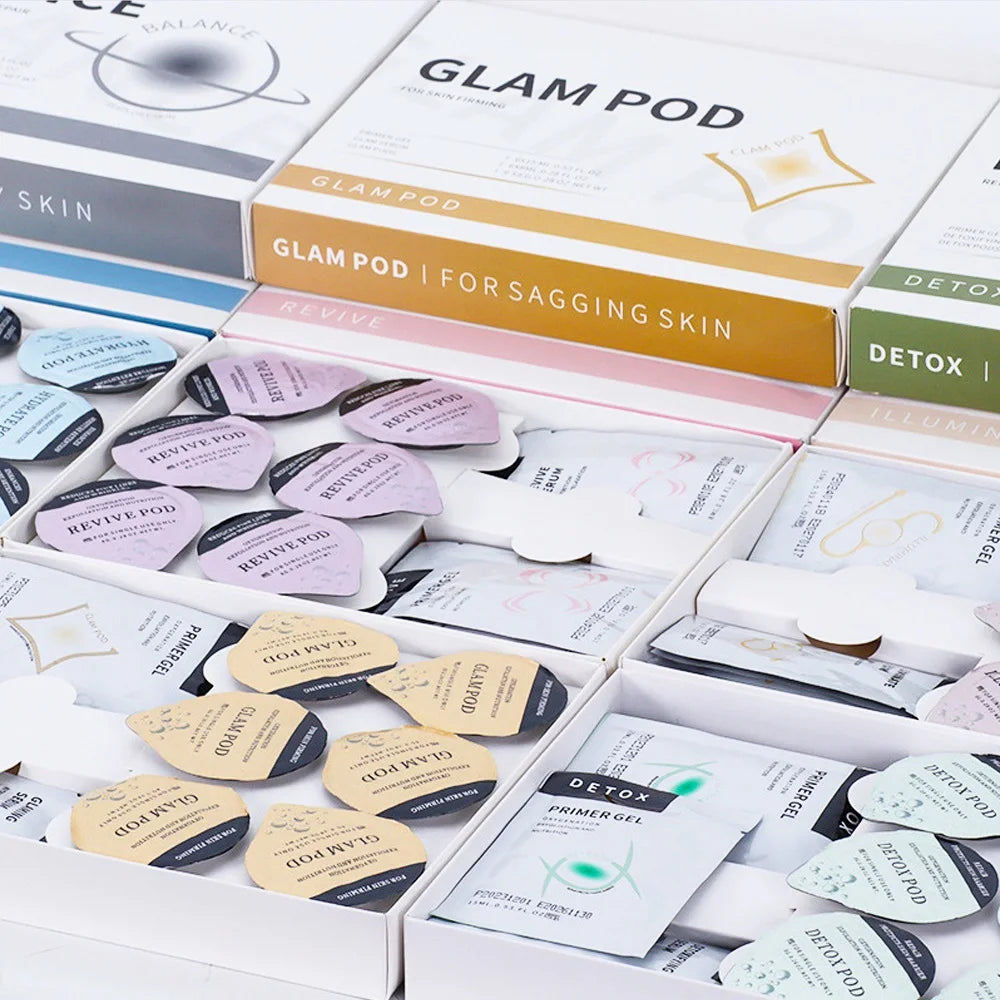Glam Facial Pod and Capsule Gel Options for Compatible Aqua Bubble Devices, Seven Numbered Type Selections and a Separate Facial CO2 Machine Option