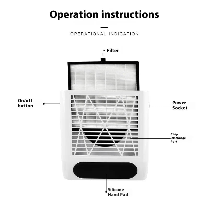 Detachable Filter Nail Dust Collector in White with EU Plug Option, Electric Vacuum Fan Reference for Acrylic Filing and Adult Manicure Workstation Setup