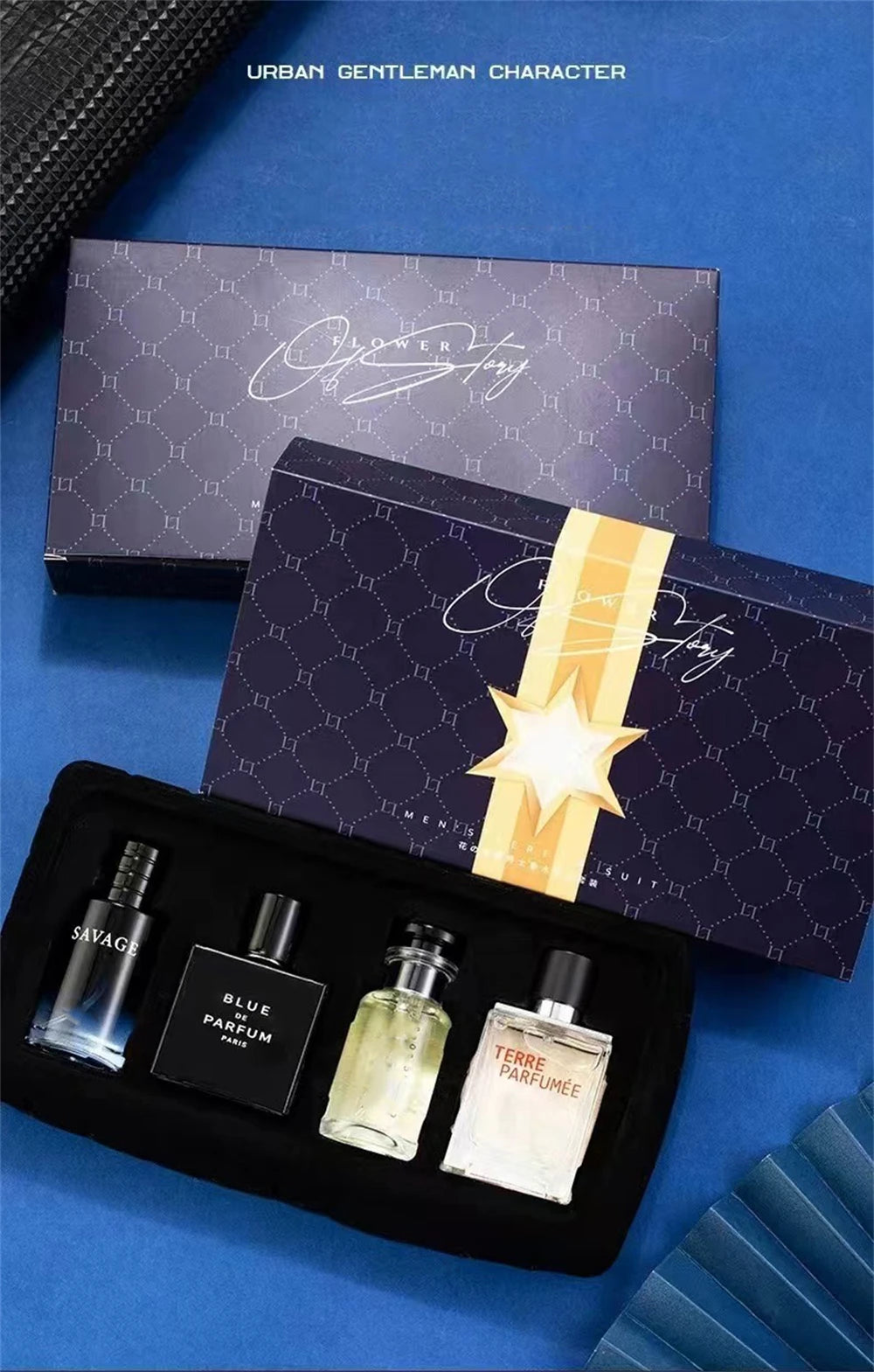 Mens Cologne Spray with 100ml Option Label and Floral Fruity Scent Reference, Gift Box and Four-Piece Set Wording for Personal Fragrance and Gift Selection