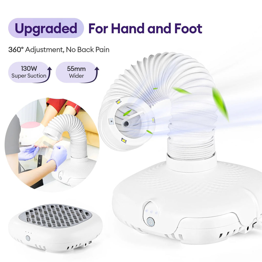 Extendable Tube Nail Dust Collector with LED Light, Three Speed Settings and Two Filters, Grey Plug-In Manicure Vacuum with US, EU or UK Plug Options