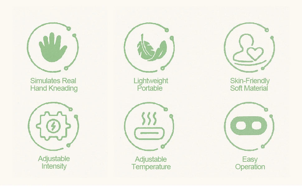 Heated Kneading Neck and Shoulder Massager, Moss Green Wireless Shawl with Brushless Motor, Three Massage Levels, Two Heat Settings and 2000mAh Battery