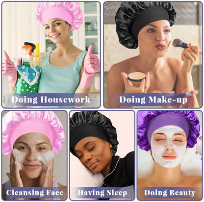 Satin Hair Bonnet with Wide Elastic Band, Single Sleep Cap in Thirteen Colors for Long or Short Hair, Nighttime Routines, Makeup and Face Washing