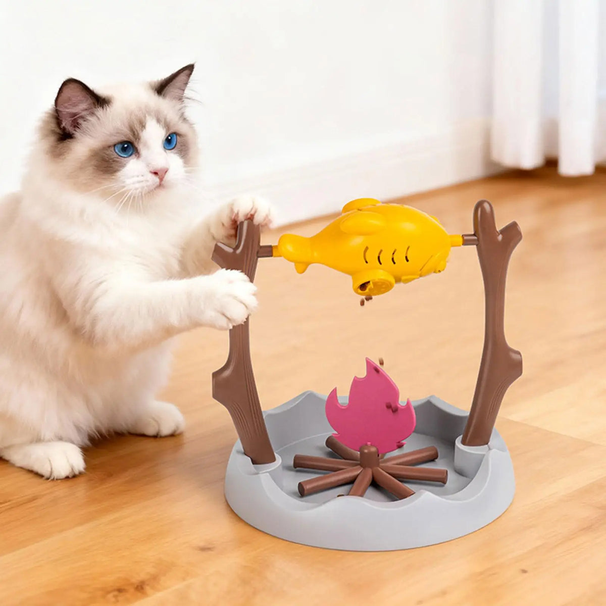 Rotating Cat Treat Dispenser with Adjustable Food Outlet, 360-Degree PP Slow Feeding Toy in Green, Yellow or Gold for Supervised Interactive Snack Play