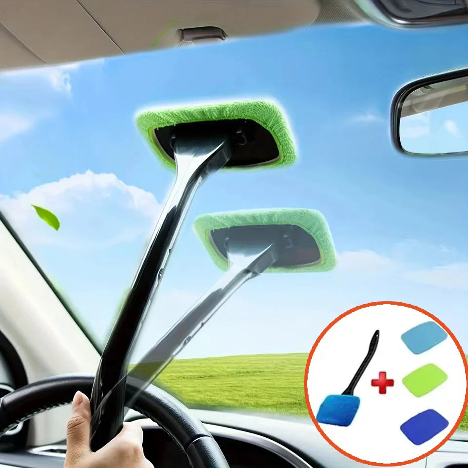 Car Windshield Cleaning Wand with Removable Microfiber Bonnet and Long Handle, Blue, Light Blue or Green Options for Interior Auto Glass and Window Care