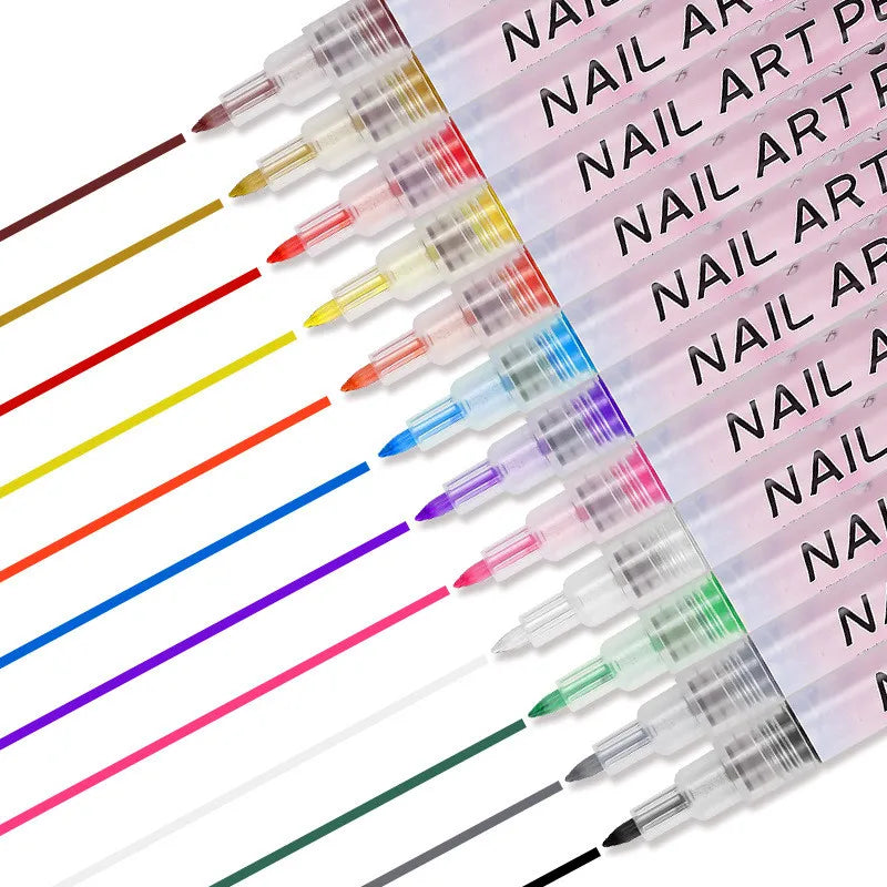 Nail Art Graffiti Pens, 12-Color Drawing Set with 12-Piece Title Reference for Abstract Lines, Creative DIY Manicure Decoration and Painting Liner Designs