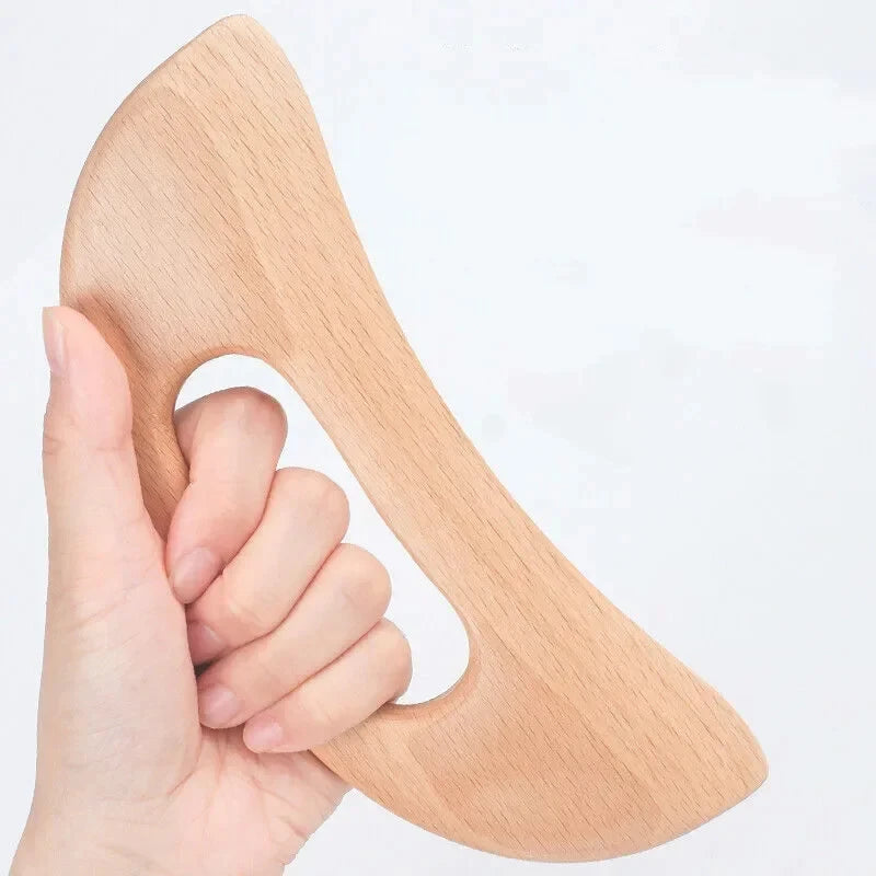 Wooden Body Massage Tool for Adults, Manual Gua Sha-Style Scraper in Wood Color for Back Massage and Gentle At-Home Personal Care Routines