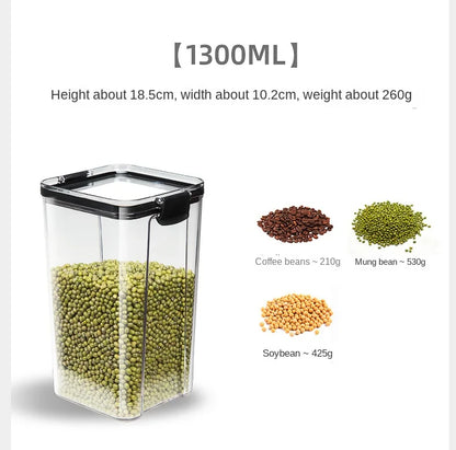 Clear Pantry Storage Jars with White or Black Covers, Five Capacity Options from 460ml to 1800ml and Single-Size Packs or Mixed Five-Size Kitchen Sets