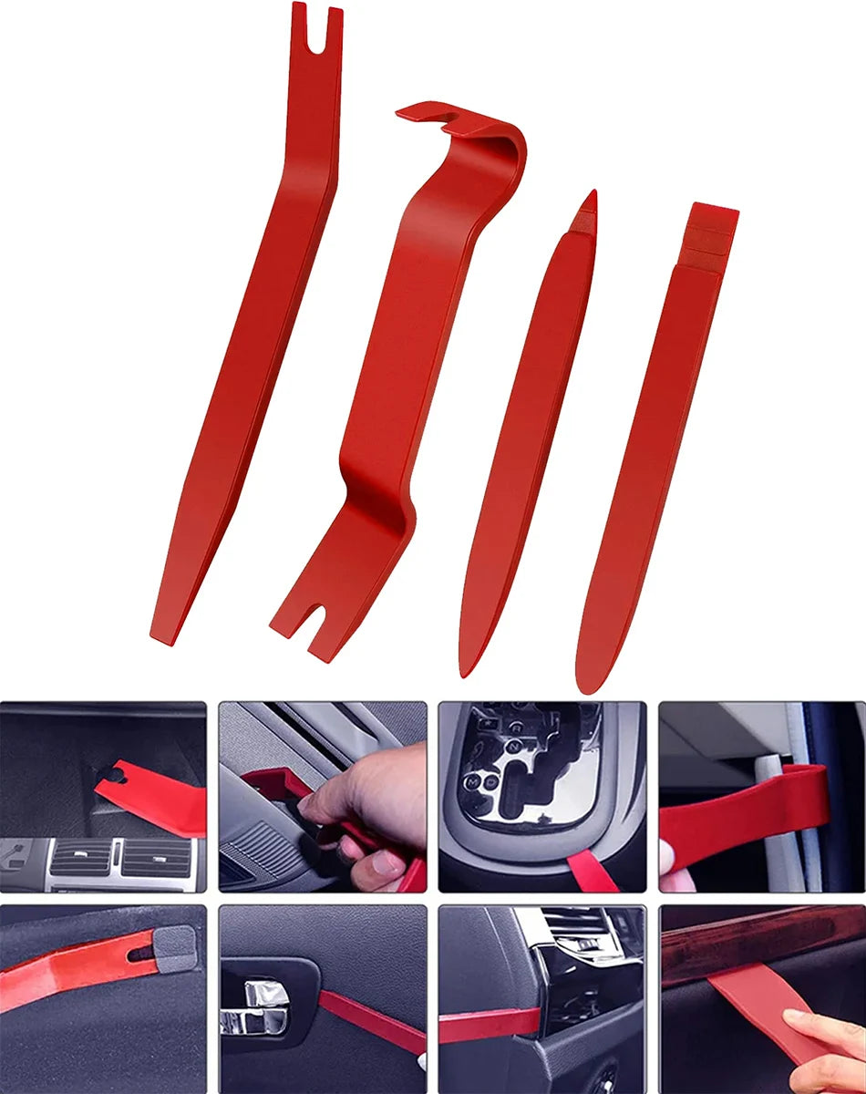 Car Trim Removal Tools with Red or Blue 5, 11 and 12-Piece Kit Options plus Separate Pliers, Manual Accessories for Door Panels, Clips and Dashboard Trim