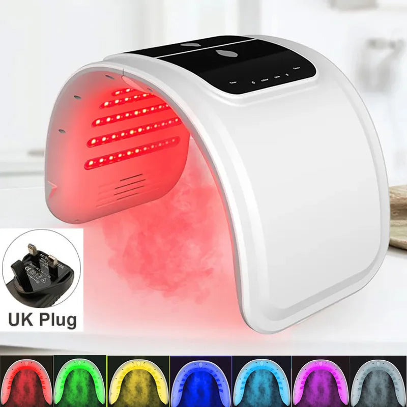 Facial LED Beauty Machine with Seven Listed Light Colors and Spray Option, 10W DC 12V Device with Adapter and Eyeshade References for At-Home Beauty Routines
