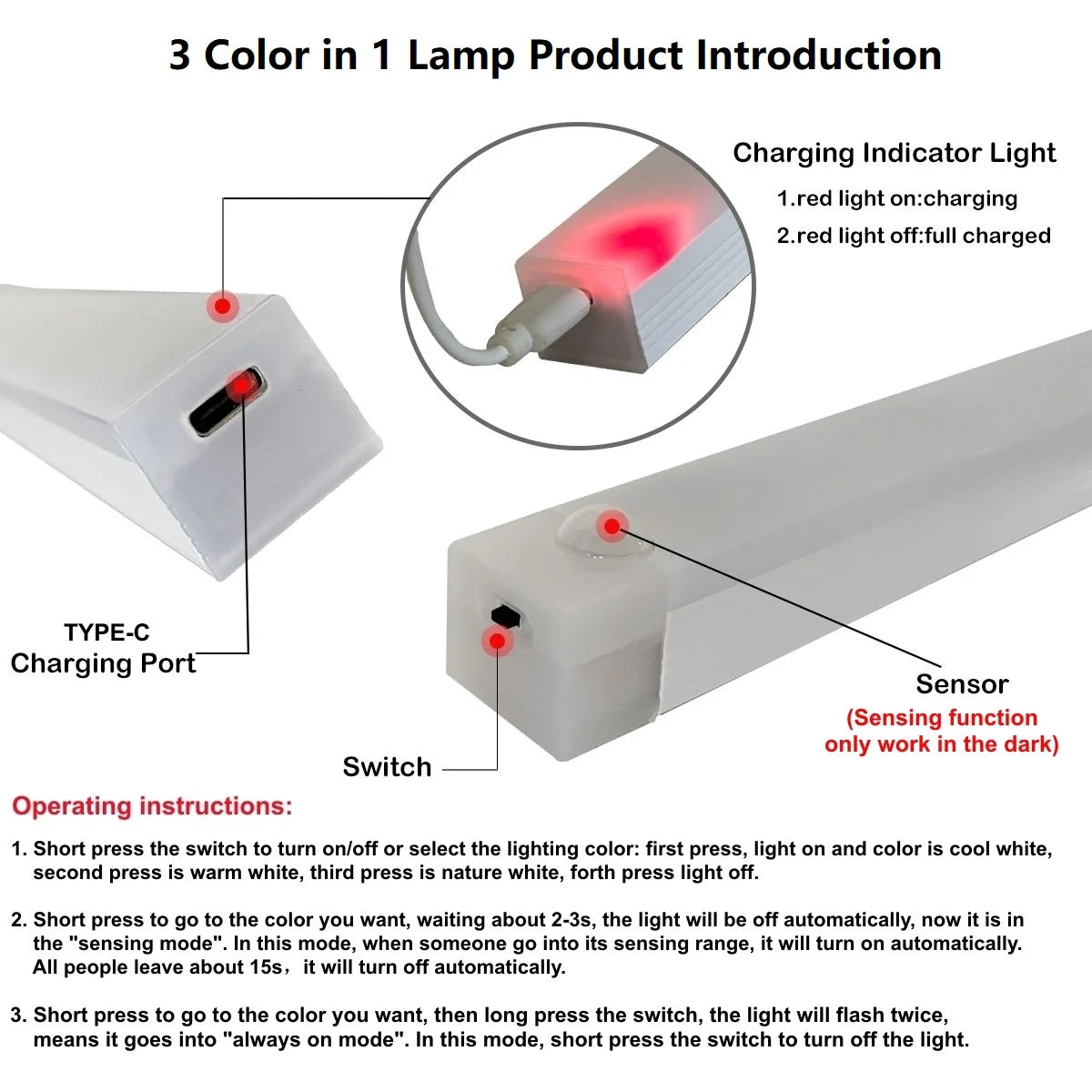 USB Rechargeable Motion Sensor Light Bar with Magnetic Mounting, Cordless LED Cabinet Lamp in 10, 20, 30 or 50cm Lengths with White Lighting Options