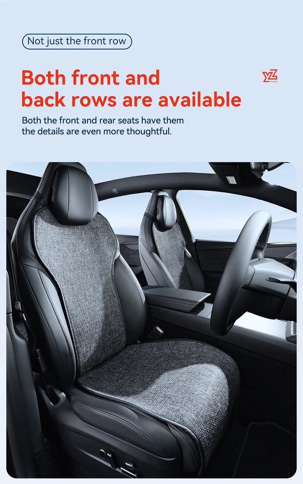 Car Seat Cushion Pads Listed for 2026 Tesla Model YL Six-Seat Layout, YZ Mesh Composite Fabric with Linen and Ice Silk References, Row-Specific Pack Options