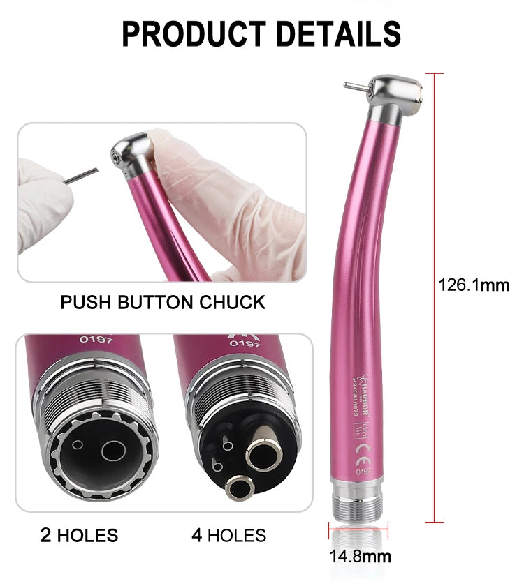 Dental Handpiece Set, 4-Piece High and Low Speed Air Turbine Kit with Straight Handpiece, Contra Angle and Air Motor, 2 or 4 Hole Options