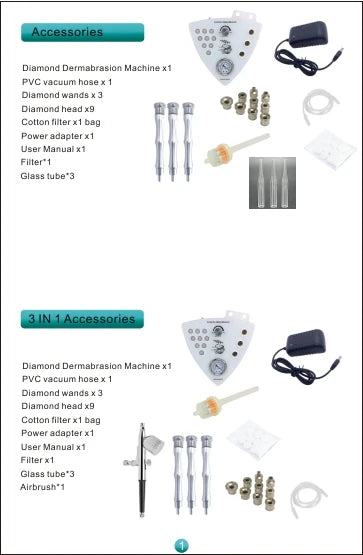 Diamond Microdermabrasion Machine for Adult Facial Care, 3-in-1 Beauty Device with Listed 65–68 cmHg Vacuum and US, UK or AU Option Labels