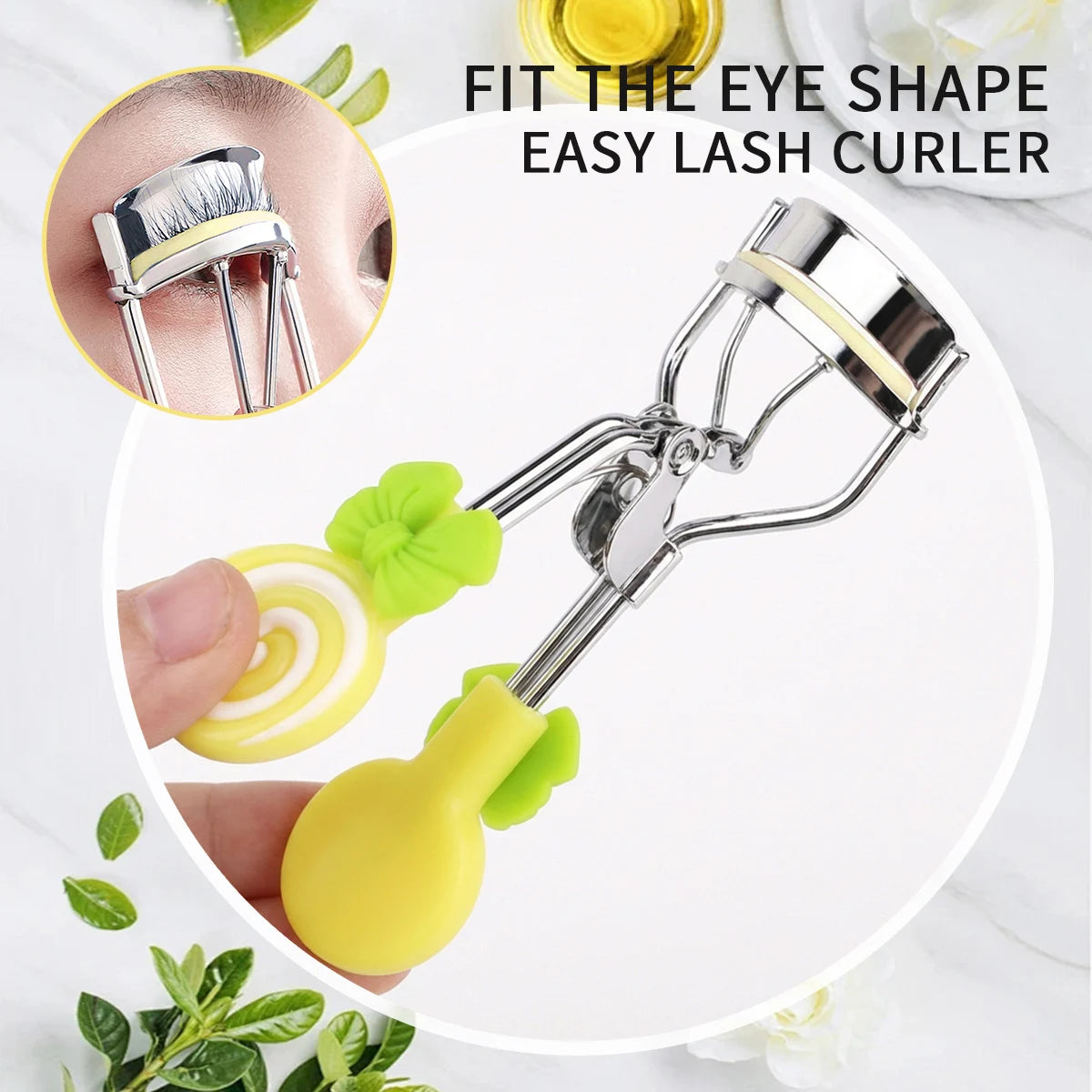 Lollipop Handle Eyelash Curler for Beginner Makeup Routines, Pink or Yellow Lash Curling Tool with Replaceable Strip Design and 1/6/16pcs Options