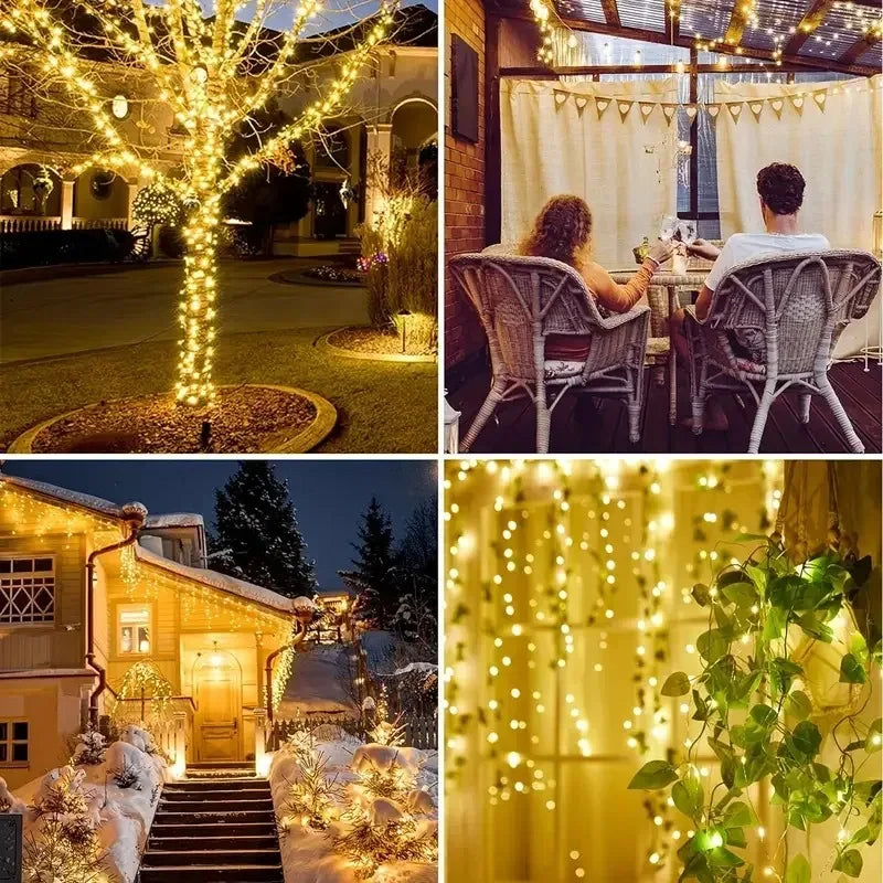 Solar Copper Wire Fairy Lights with Light Sensor, Warm, White or Multicolor Single and Two-Piece Options in 6M to 31M Lengths for Garden and Holiday Decor