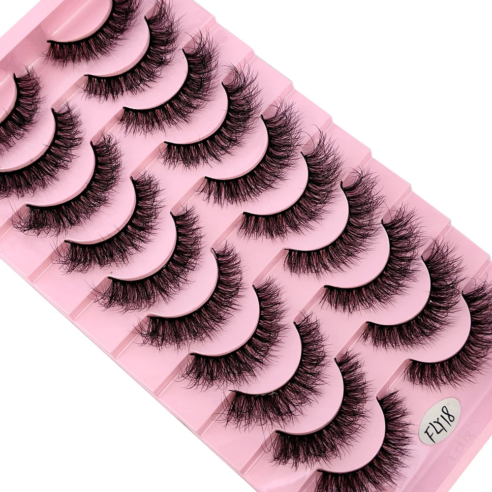 Faux Mink Strip Eyelashes in Ten-Pair Style Options, Synthetic Lash Fibers with Black Cotton Band Reference and Eighteen Codes for Everyday or Occasion Makeup