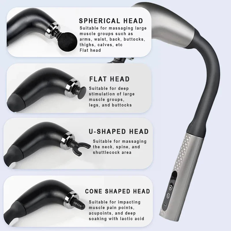 USB Rechargeable Massage Gun GB-868 with 9 Modes and 9 Intensity Levels, Handheld Electric Personal-Care Massager in Black or Silver for Home Relaxation